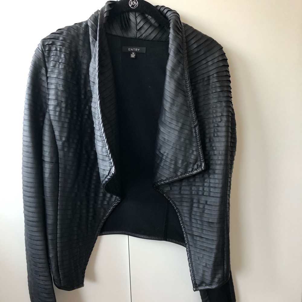 Soft Ribbed Faux Leather Jacket